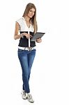 Beautiful Woman With Tablet Computer Stock Photo