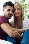 Beautiful Young Couple In Love At Home Stock Photo