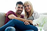 Beautiful Young Couple In Love At Home Stock Photo