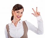 Beautiful Young Model Showing Three Fingers Stock Photo