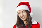 Beautiful Young Santa Clause Woman, Isolated Stock Photo