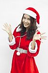 Beautiful Young Santa Clause Woman, Isolated Stock Photo