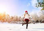 Beautiful Young Woman In The Winter Stock Photo
