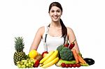 Beautiful Young Woman With Fruits Stock Photo