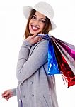 Beautiful Young Women Holding Her Shopping Bags Stock Photo