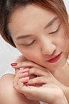 Beauty Asian Woman Close Up Face Stock Photo