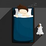 Bed Sleep Time Salary Man Cartoon Lifestyle Illustration Stock Photo
