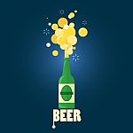 Beer Gushing From Bottle With Text Stock Photo