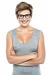 Bespectacled Lady Posing With Confidence Stock Photo