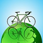 Bicycle On The Globe Ecology Background Stock Photo