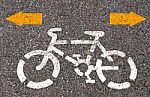 Bicycle Road Sign Painted On The Pavement Stock Photo