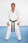 Black Belt Karate Ready To Start The Training Stock Photo