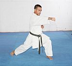 Black Belt Man In Kimono During Training Karate Kata Exercises I Stock Photo