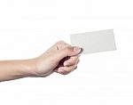 Blank Business Card In A Female Hand. Concept Stock Photo
