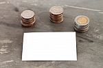 Blank Name Card With Coins Stock Photo