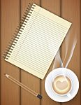 Blank Notebook With Coffee Cup On Table Stock Photo