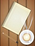 Blank Notebook With Coffee Cup On Table Stock Photo