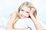 Blond Woman On Pillow Stock Photo