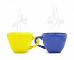 Blue And Yellow Cups Stock Photo