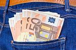 Blue Jeans Back Pocket With Euro Money Stock Photo