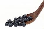 Blueberries On Wooden Spoon Stock Photo