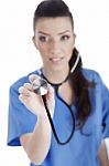 Blurred Image Of The Nurse Holding Stethoscope Stock Photo