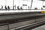 Blurring Background Waiting Train In Train Station Stock Photo