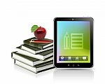 Book, Apple And Tablet Stock Photo