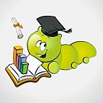 Bookworm With Graduation Cap Stock Photo