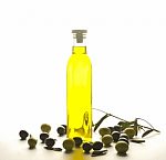 Bottle Of Olive Oil With Olives Stock Photo