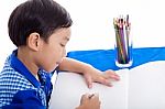 Boy Drawing Picture Stock Photo