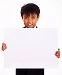 Boy Holding A White Board Stock Photo