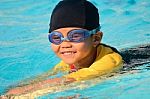 Boy Practice Swimming Stock Photo