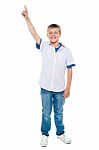 Boy Showing Pointing Upwards Stock Photo