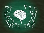 Brain Thinking Conceptual On Green Chalkboard Stock Photo