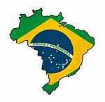 Brazil Map On Brazil Flag Drawing ,grunge And Retro Flag Series Stock Photo
