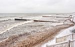 Breakwater Covered By Ice Stock Photo