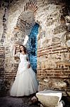 Bride In An Old Castle Stock Photo