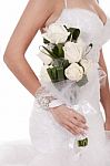 Bride With Bunch Of White Roses Stock Photo