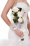 Bride With Bunch Of White Roses Stock Photo