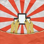 Bring Your Own Device Concept With Stitch Style On Paper Backgro Stock Photo
