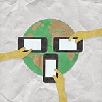 Bring Your Own Device Concept With Stitch Style On Paper Backgro Stock Photo