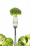 Broccoli On A Fork Stock Photo
