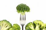 Broccoli On Fork Stock Photo