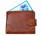 Brown Wallet With Gift Card Stock Photo