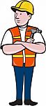 Builder Carpenter Folded Arms Hammer Cartoon Stock Photo