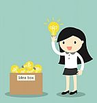 Business Concept, Business Woman Pick Some Idea From Idea Box.  Illustration Stock Photo