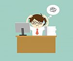 Business Concept, Businessman Feeling Stressed And Hard Working Stock Photo