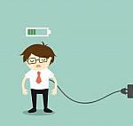 Business Concept, Businessman Feeling Tired And Charging Battery Stock Photo