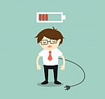 Business Concept, Businessman Feeling Tired And Low Battery Stock Photo